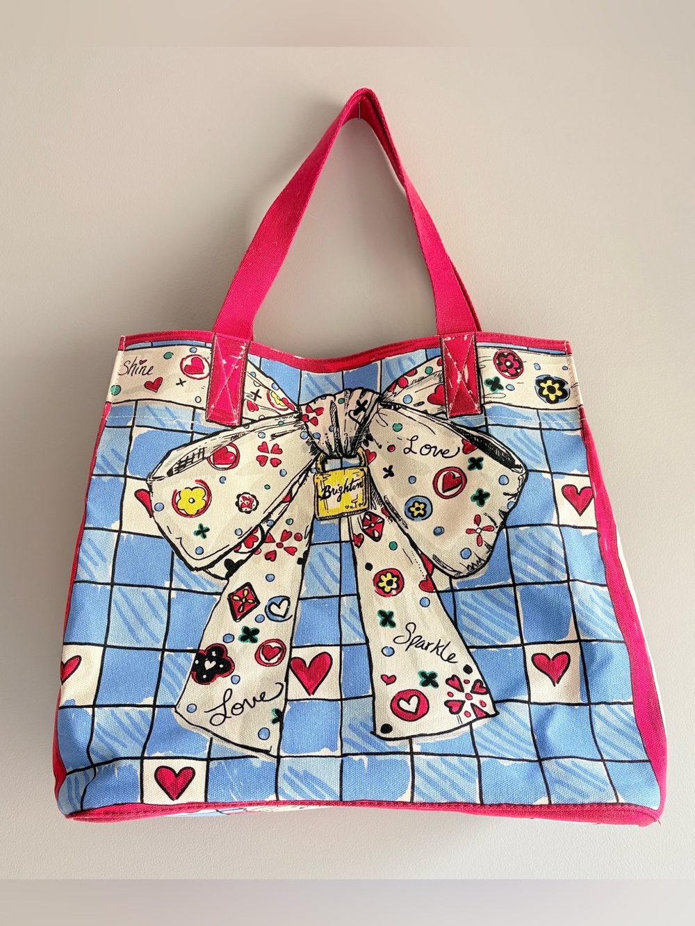 Brighton Love Sparkle Large Reusable Tote Bag Multi-Color Canvas Cat Dog Clancy